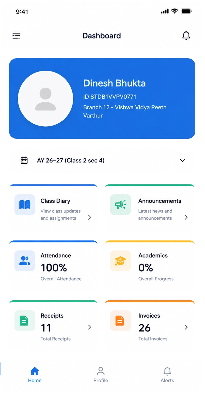 Skuteq parent app dashboard on mobile